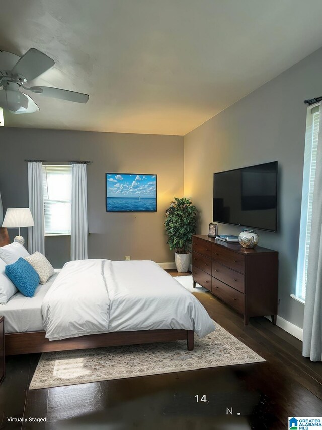 2610 Gaylon St, Birmingham, AL 35235 - bedroom featuring baseboards, wood finished floors, and ceiling fan