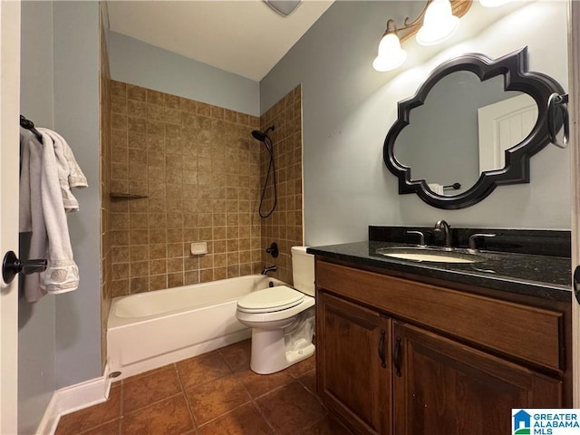 11433 Belle Meade Way, Northport, AL 35475 - bathroom featuring baseboards, toilet, tile patterned floors, vanity, and shower / washtub combination