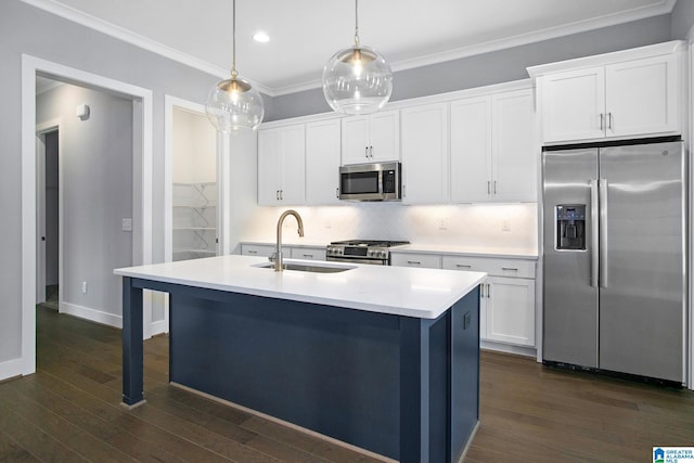 516 Preserve Pkwy, Hoover, AL 35226 - kitchen with backsplash, a sink, ornamental molding, and appliances with stainless steel finishes