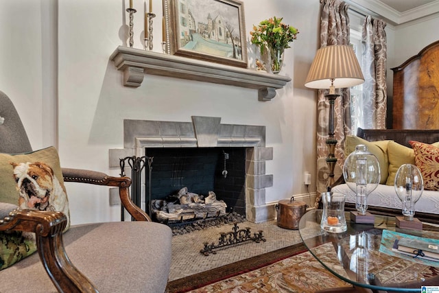 4603 Clairmont Ave, Birmingham, AL 35222 - living room with ornamental molding and a fireplace