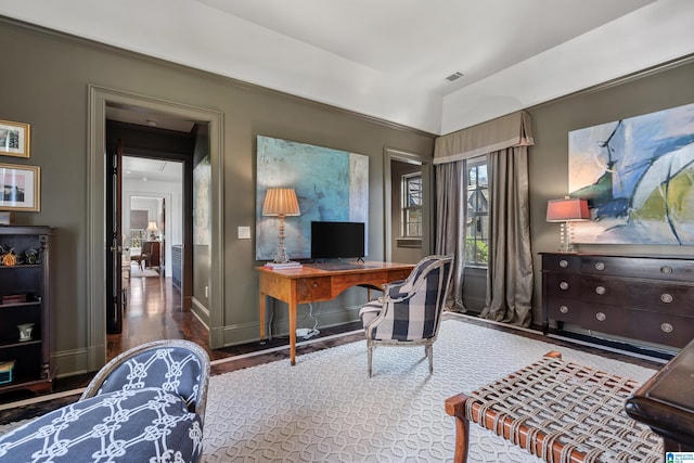 4603 Clairmont Ave, Birmingham, AL 35222 - home office featuring baseboards, visible vents, and wood finished floors