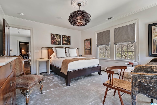 4603 Clairmont Ave, Birmingham, AL 35222 - bedroom with baseboards, visible vents, and crown molding