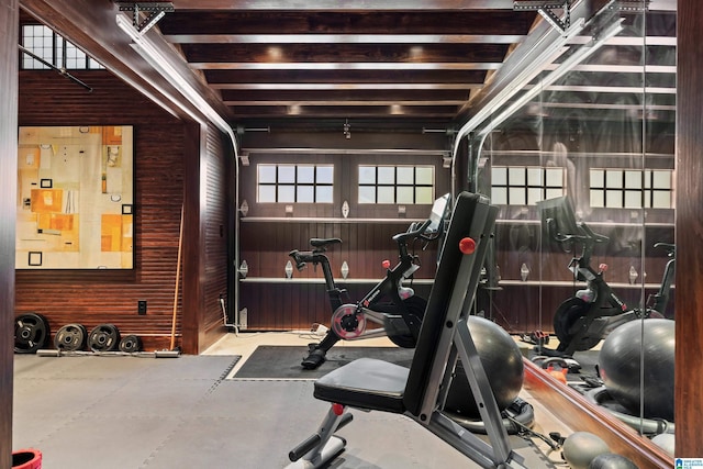 4603 Clairmont Ave, Birmingham, AL 35222 - exercise room with wood walls