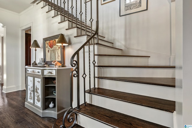 4603 Clairmont Ave, Birmingham, AL 35222 - staircase featuring ornamental molding, baseboards, and wood finished floors