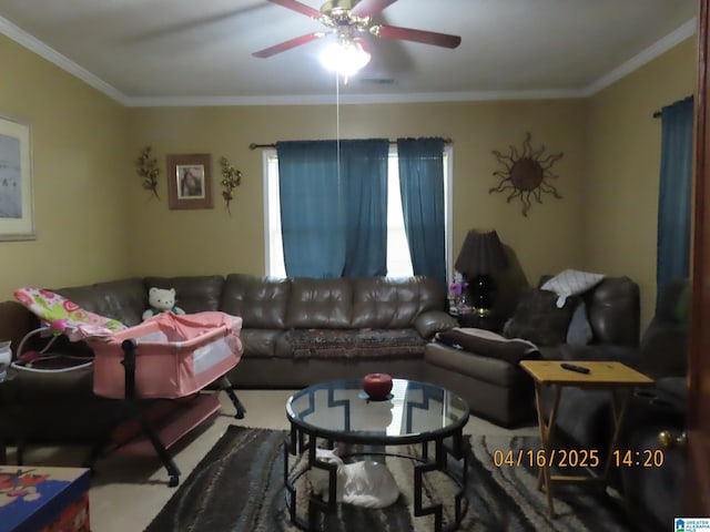 4255 Pulaski St, Birmingham, AL 35217 - living area with a ceiling fan and crown molding