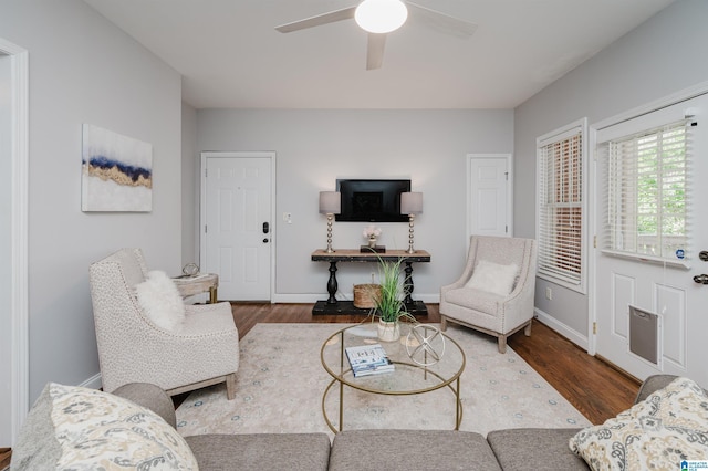 1101 26th St S Unit 202, Birmingham, AL 35205 - living room featuring baseboards, a ceiling fan, and wood finished floors