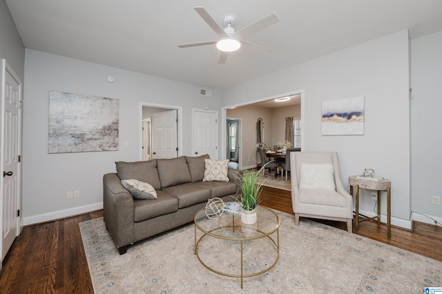 1101 26th St S Unit 202, Birmingham, AL 35205 - living area with visible vents, a ceiling fan, baseboards, and wood finished floors