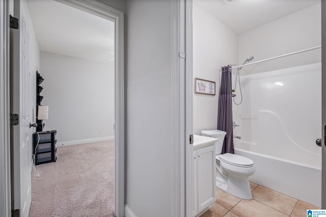 471 River Oaks Ln, Helena, AL 35080 - bathroom featuring toilet, shower / bathtub combination with curtain, vanity, and tile patterned floors