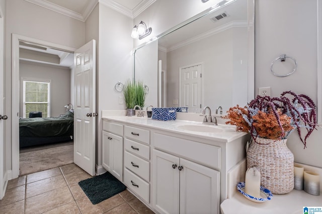 471 River Oaks Ln, Helena, AL 35080 - ensuite bathroom featuring ornamental molding, double vanity, and tile patterned flooring