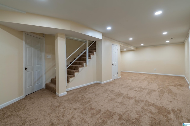 1324 W Navajo Dr, Alabaster, AL 35007 - finished below grade area with recessed lighting, stairs, and carpet floors