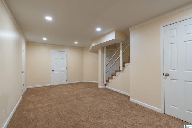 1324 W Navajo Dr, Alabaster, AL 35007 - finished basement featuring crown molding, carpet floors, baseboards, and recessed lighting