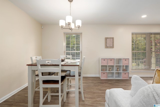 1324 W Navajo Dr, Alabaster, AL 35007 - dining area featuring baseboards, recessed lighting, a notable chandelier, and wood finished floors