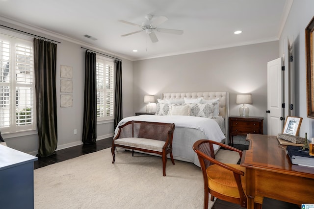 4460 Tuckahoe Ln, Hoover, AL 35226 - bedroom featuring visible vents, baseboards, crown molding, recessed lighting, and wood finished floors