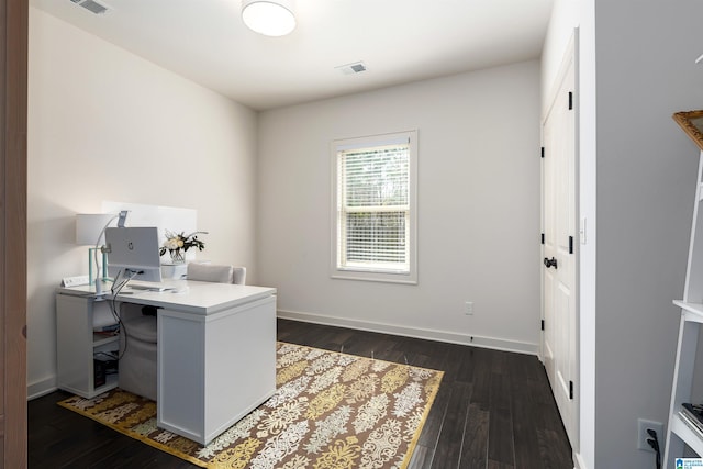4460 Tuckahoe Ln, Hoover, AL 35226 - home office with visible vents, baseboards, and dark wood-style floors