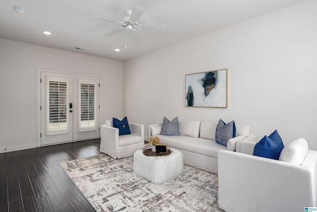 4460 Tuckahoe Ln, Hoover, AL 35226 - living room with recessed lighting, french doors, visible vents, ceiling fan, and wood finished floors