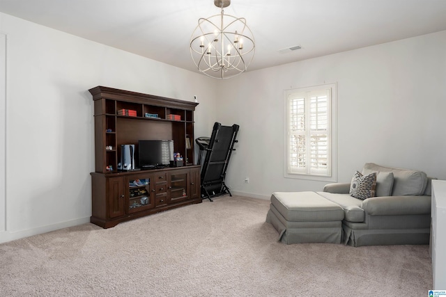 4460 Tuckahoe Ln, Hoover, AL 35226 - interior space featuring an inviting chandelier, light colored carpet, baseboards, and visible vents