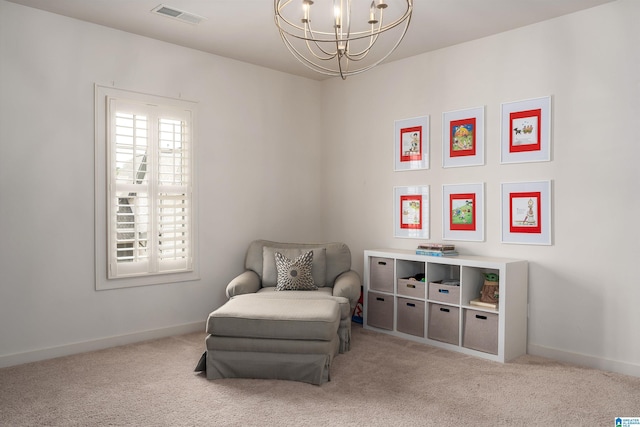 4460 Tuckahoe Ln, Hoover, AL 35226 - living area featuring visible vents, baseboards, an inviting chandelier, and carpet floors