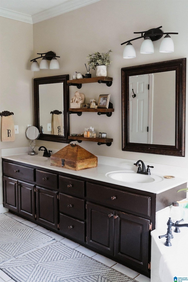 100 Edgewood Cir, Oneonta, AL 35121 - full bath featuring tile patterned floors, double vanity, ornamental molding, and a sink