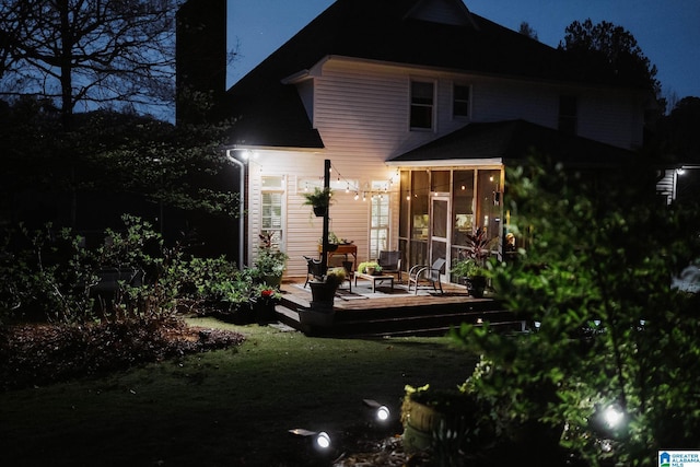 100 Edgewood Cir, Oneonta, AL 35121 - rear view of house with a sunroom, a chimney, and a wooden deck