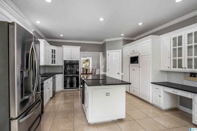 4049 Water Willow Ln, Hoover, AL 35244 - kitchen featuring a center island, black appliances, white cabinetry, and dark countertops