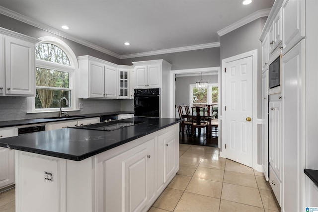 4049 Water Willow Ln, Hoover, AL 35244 - kitchen with black appliances, white cabinetry, a sink, and dark countertops