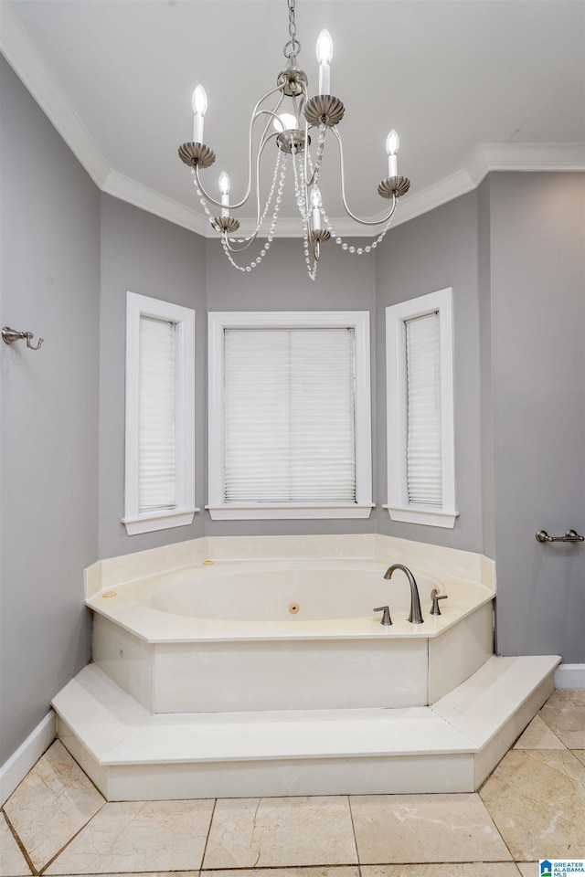4049 Water Willow Ln, Hoover, AL 35244 - full bath featuring an inviting chandelier, a bath, baseboards, and crown molding