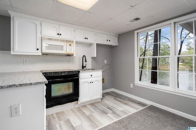 4049 Water Willow Ln, Hoover, AL 35244 - kitchen with white microwave, a sink, electric range, and white cabinetry