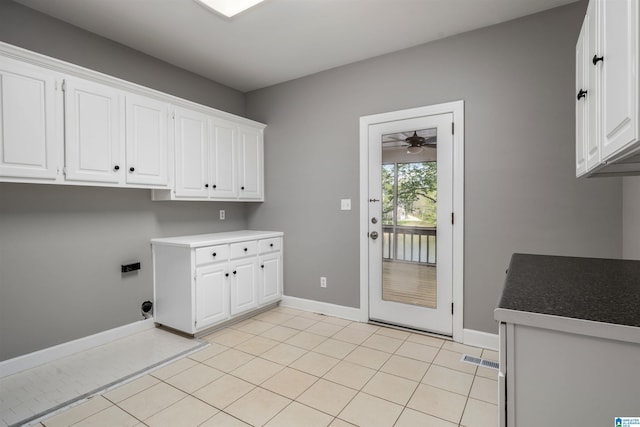 4049 Water Willow Ln, Hoover, AL 35244 - clothes washing area featuring cabinet space, light tile patterned floors, baseboards, and a ceiling fan