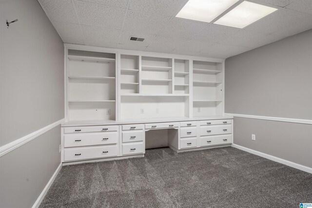 4049 Water Willow Ln, Hoover, AL 35244 - unfurnished office featuring visible vents, dark colored carpet, built in study area, and baseboards