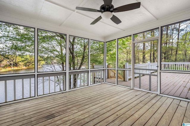 4049 Water Willow Ln, Hoover, AL 35244 - unfurnished sunroom with a water view and ceiling fan