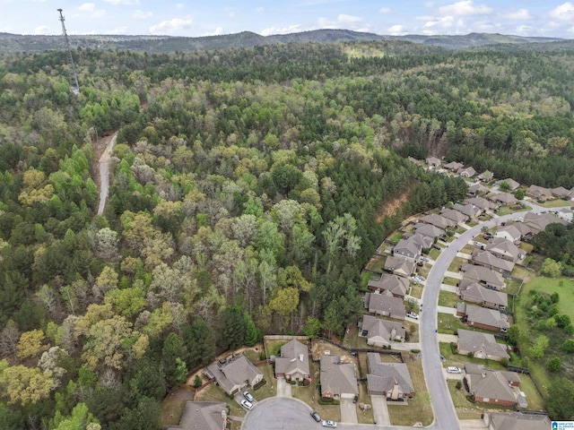birds eye view of property with a view of trees and a residential view