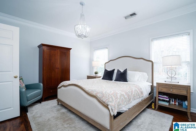 1595 Creekstone Cir, Birmingham, AL 35243 - bedroom with a chandelier, wood finished floors, and ornamental molding