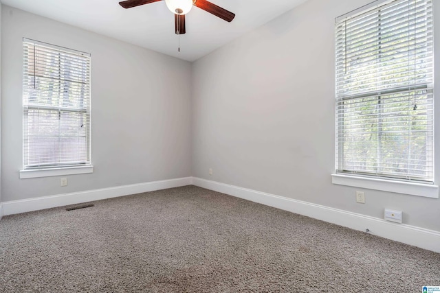 13147 Allison Dr, Lake View, AL 35111 - empty room with ceiling fan, baseboards, visible vents, and carpet floors