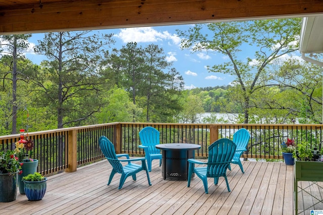 2505 Shore Side Ln, Sylacauga, AL 35151 - wooden terrace featuring a wooded view and a water view