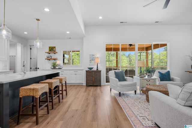 2505 Shore Side Ln, Sylacauga, AL 35151 - living area with visible vents, recessed lighting, light wood-style floors, and a ceiling fan