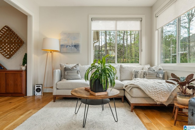 sitting room with a wealth of natural light and wood finished floors