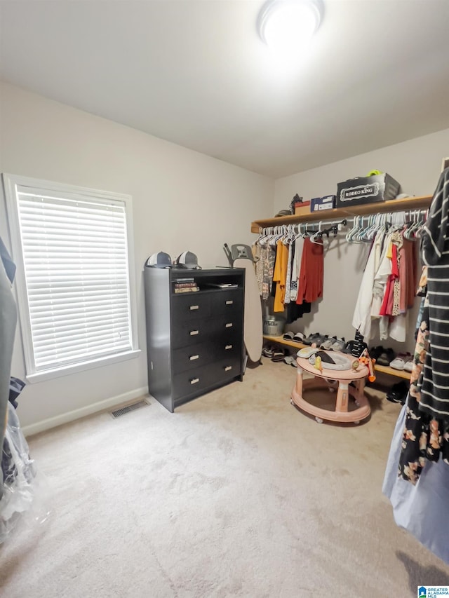 spacious closet with carpet and visible vents