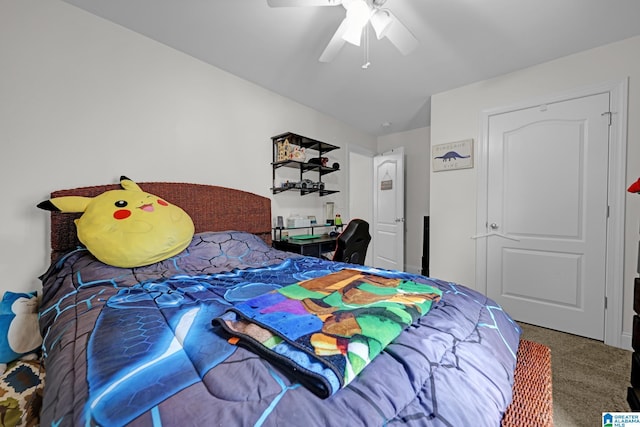bedroom with carpet floors and ceiling fan