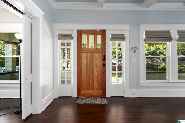 1730 Cullom St S, Birmingham, AL 35205 - entryway featuring ornamental molding, baseboards, and dark wood finished floors