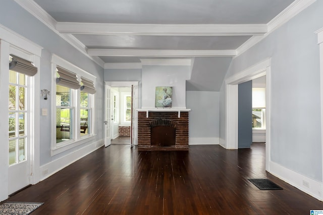 1730 Cullom St S, Birmingham, AL 35205 - unfurnished living room featuring visible vents, beam ceiling, and wood finished floors