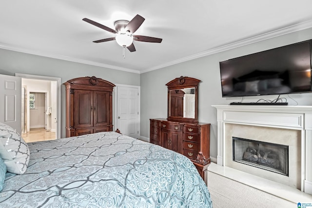 5006 Aberdeen Way, Hoover, AL 35242 - bedroom featuring a high end fireplace, crown molding, and ceiling fan