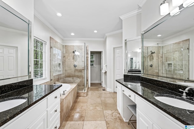 5006 Aberdeen Way, Hoover, AL 35242 - full bath featuring a stall shower, a sink, and crown molding