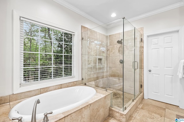 5006 Aberdeen Way, Hoover, AL 35242 - full bathroom with ornamental molding, a bath, and a shower stall