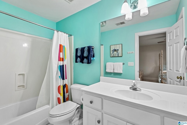 5006 Aberdeen Way, Hoover, AL 35242 - full bathroom with vanity, shower / bath combination with curtain, connected bathroom, toilet, and visible vents