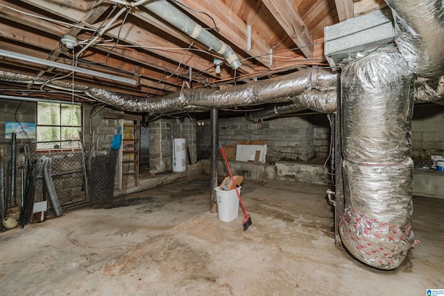 basement featuring water heater