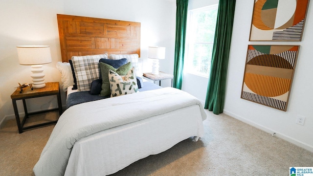 bedroom with baseboards and carpet floors