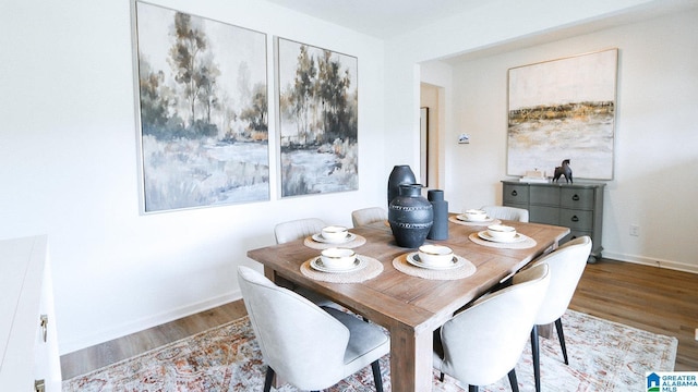 dining room featuring baseboards and wood finished floors
