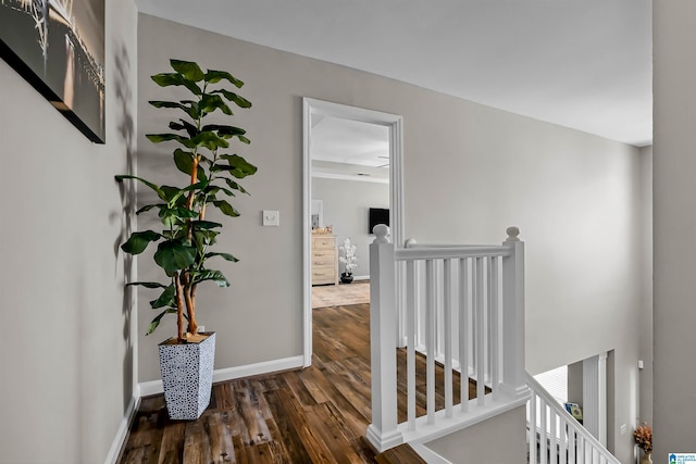 5544 Colony Ln, Hoover, AL 35226 - hall featuring baseboards, an upstairs landing, and wood finished floors