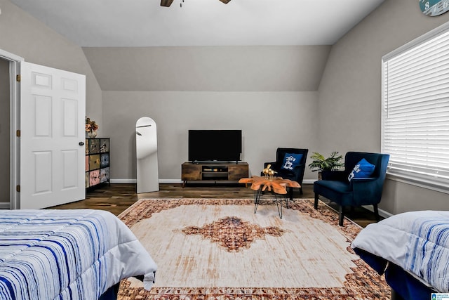 5544 Colony Ln, Hoover, AL 35226 - bedroom with multiple windows, baseboards, wood finished floors, and vaulted ceiling