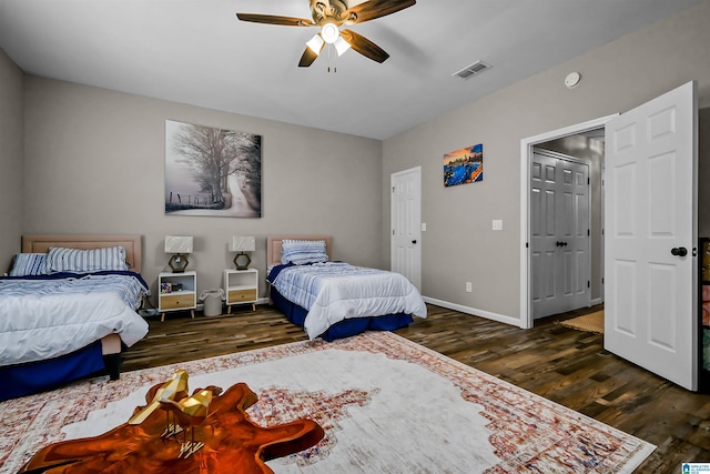 5544 Colony Ln, Hoover, AL 35226 - bedroom featuring wood finished floors, ceiling fan, baseboards, and visible vents